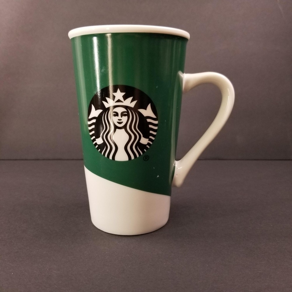 Starbucks Ceramic‎ Coffee Mug 16oz Green White Siren Logo Grande Tapered Cup